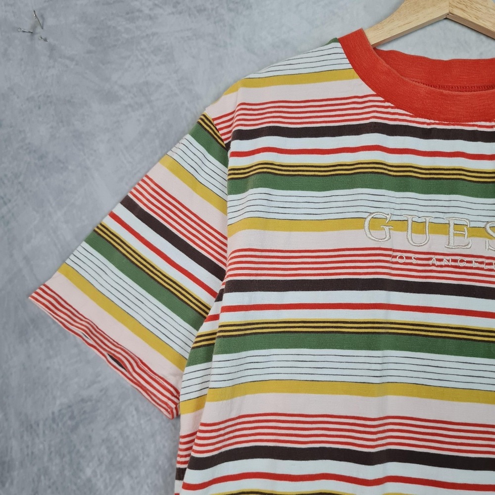 Guess Originals Shirt Mens Medium Multicolor Striped Logo Crewneck Tee T-Shirt - Picture 4 of 15